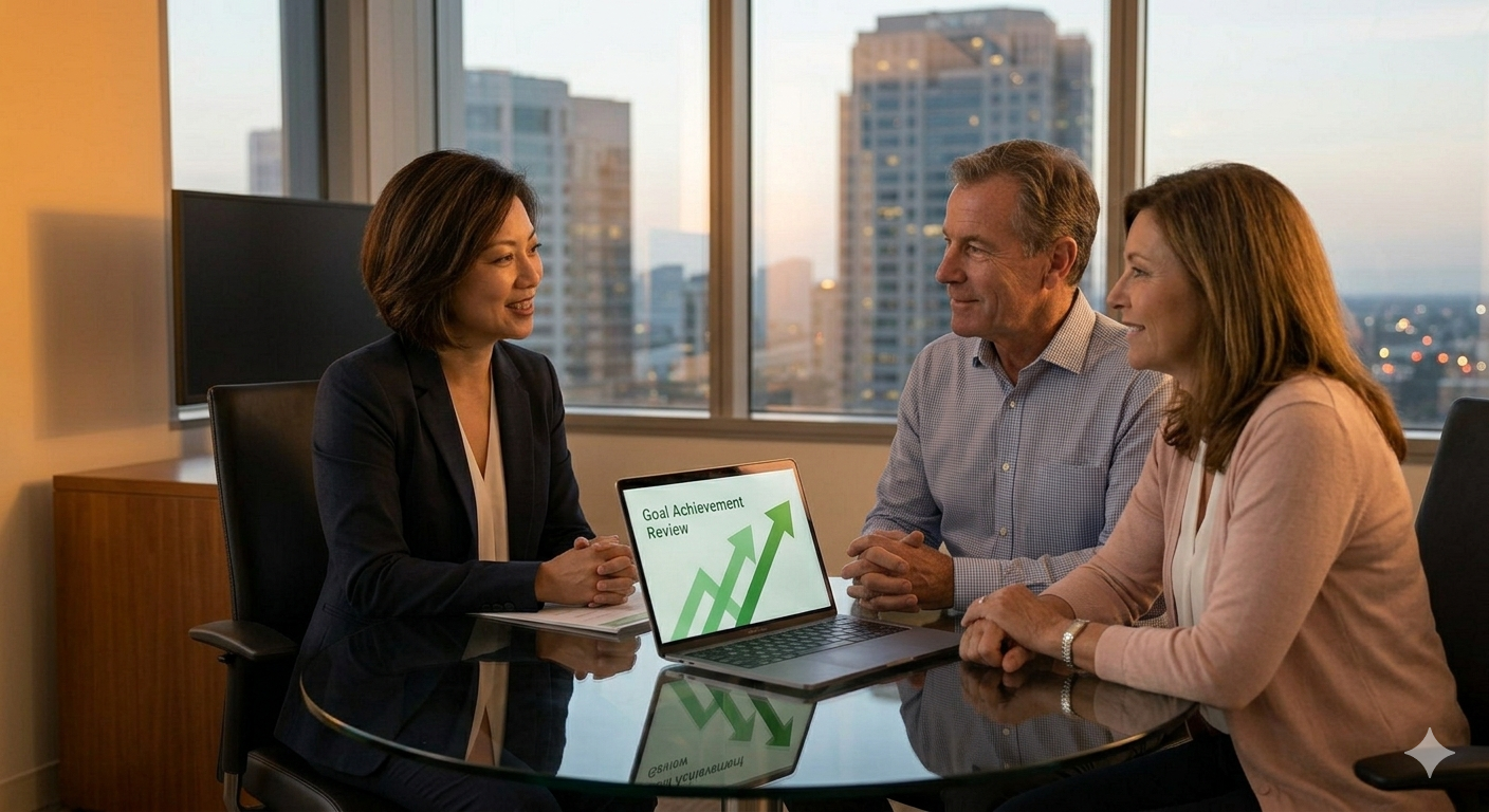 MCM advisor meeting with a family client, reviewing a wealth management plan together